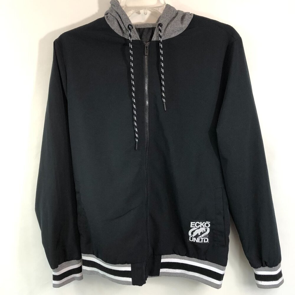 Ecko Unlimited Black And Gray Zip Up Jacket With Hood Size Medium